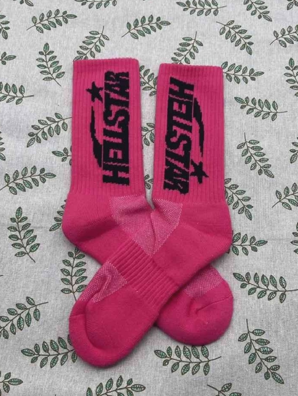 Hot Pink HELSTAR Crew Socks — Bold Logo Casual Comfort